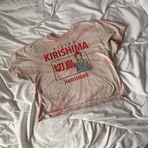 my hero academia eijiro kirishima hardening pink & white tie dye crop top medium